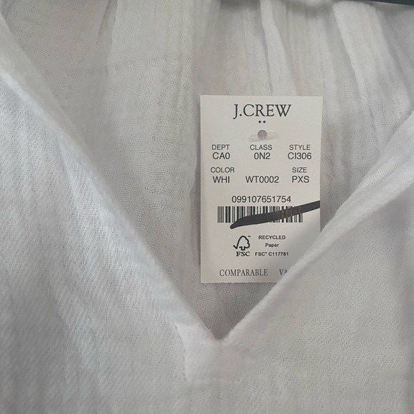 J Crew Factory White Gauze Top Tie Neck Long Sleeves Women’s Size XS Petite NEW - Picture 4 of 8